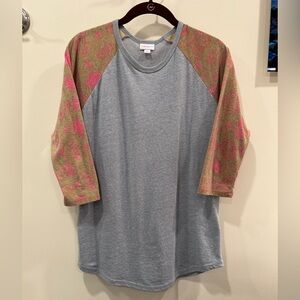 LuLaRoe Gray Top with Patterned Sleeves
